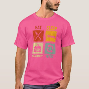 Camiseta Retro Para Farmacêutico Comer Farmácia Do Sono Rep