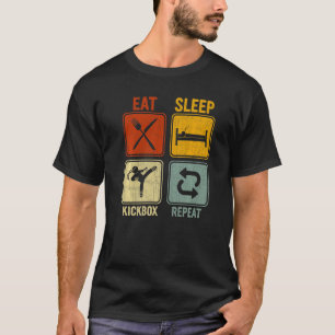 Camiseta Retro para Kickboxe Comer Caixa de Repouso Repetir