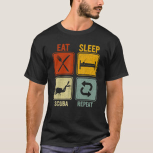 Camiseta Retrô Para Mergulhador Eat Sleep Scuba Repeat
