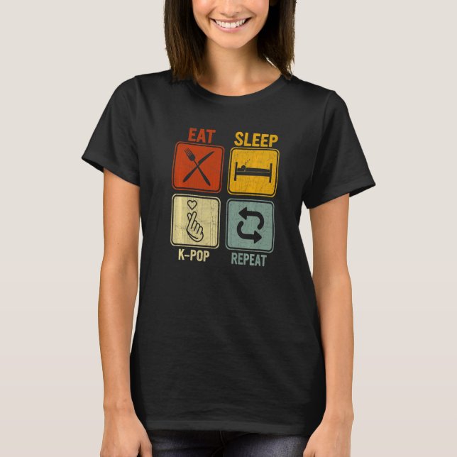Camiseta Retro Para Música Dormir K Pop Repetir (Frente)