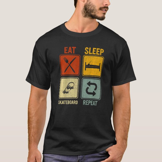 Camiseta Retro Para Skateboarder Coma O Tabuleiro De Espera (Frente)