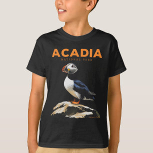 Camiseta Retro Parque Nacional Acadia Papagaio-do-mar Atlân