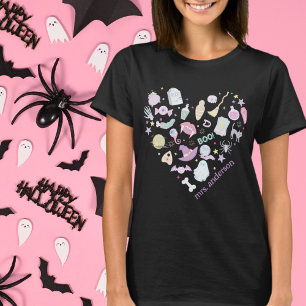 Camiseta Retro Pastel Colors I Love Halloween Teacher