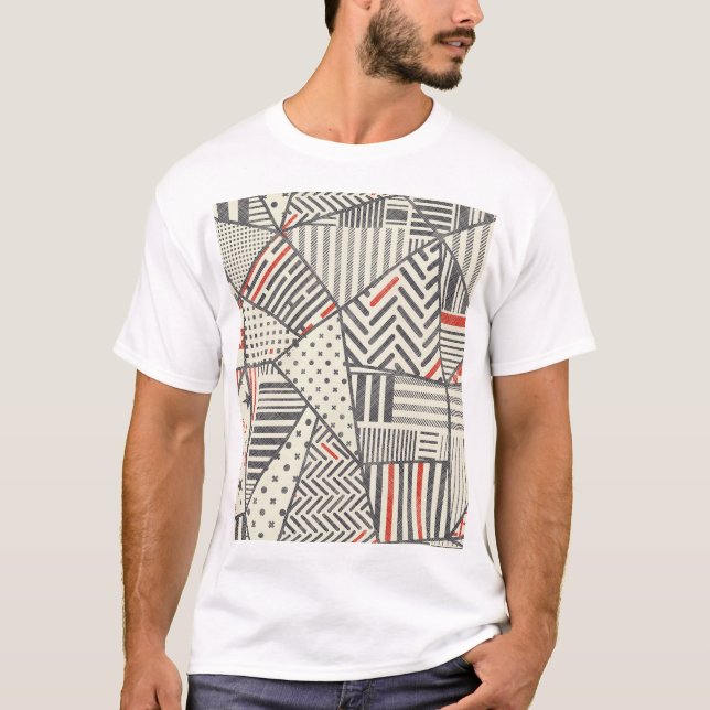 Camiseta Retro Patch: Abstrato Geométrico Design (Frente)