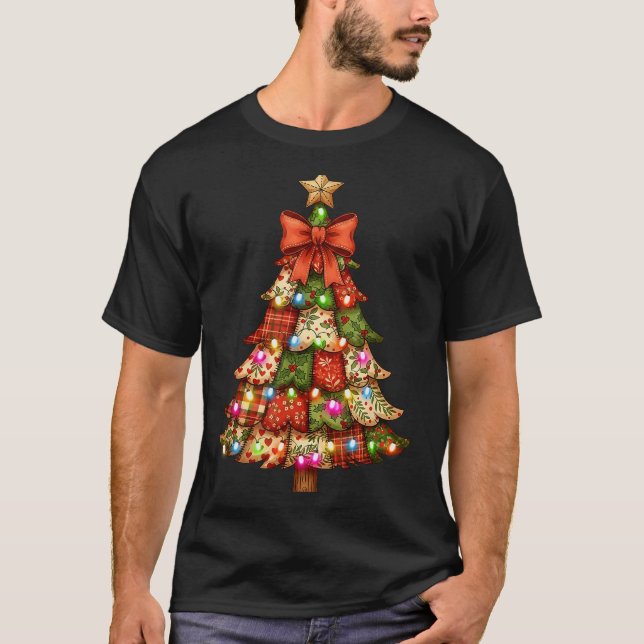 Camiseta Retro Patchwork Bow Christmas,rustic Country Chris (Frente)