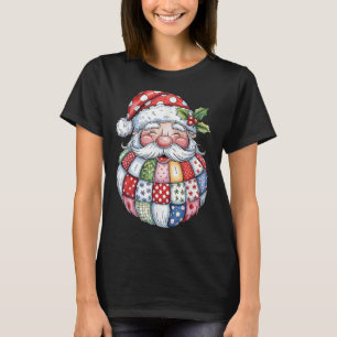 Camiseta Retro Patchwork Santa Claus Feliz de Natal