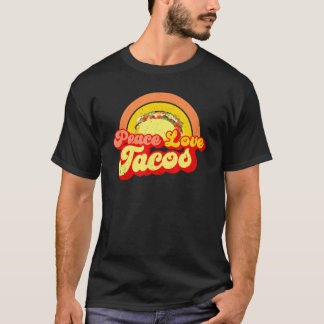 Camiseta Retro Peace Love Tacos Velha Escola em Grafo