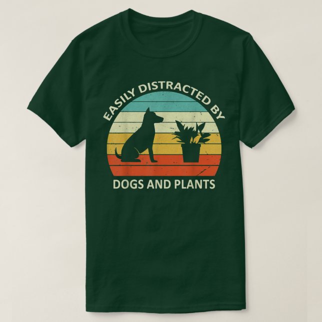 Camiseta Retro Pet Facilmente Distraída Plantas De Cães (Frente do Design)