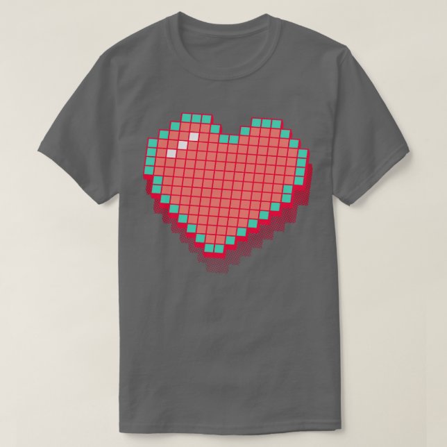 Camiseta Retro Pixel Coração Rosa 3D RxTp (Frente do Design)