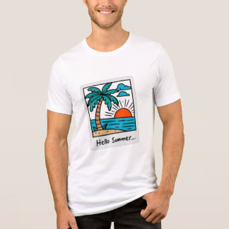 Camiseta Retro Polaroid Olá Verão Tropical Praia Pôr do Sol