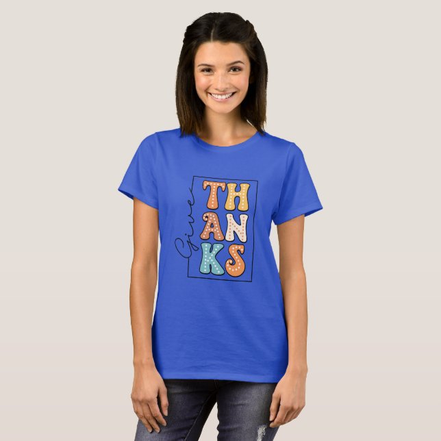 Camiseta Retro Polka Dot 'THANKS' Design (Frente Completa)