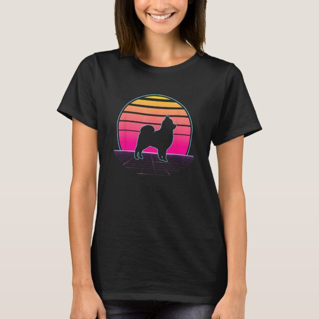 Camiseta Retro Pomeranian Vaporwave  Dog  Pet Owner (Frente)