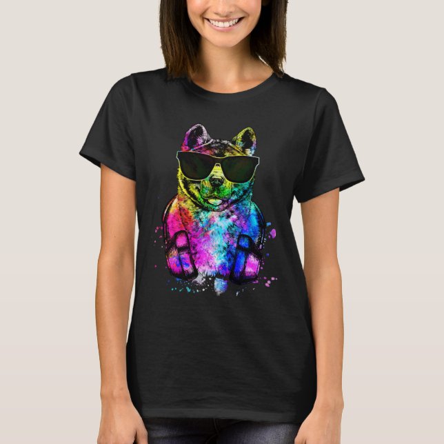 Camiseta Retrô Pop Akita Inu Dog Retron com Fones de ouvido (Frente)