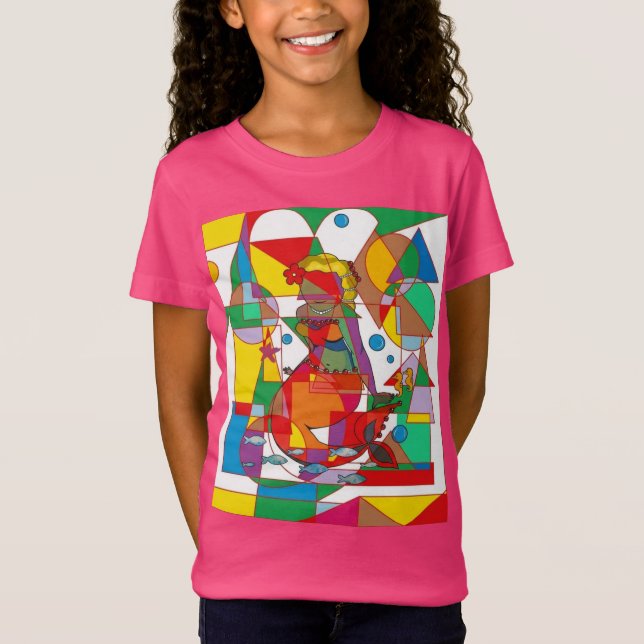 Camiseta Retro Pop Art Mermaid Colorful Comic Style Square  (Frente)