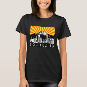 Camiseta Retro Portland Oregon City Skyline Monte Hood Sun