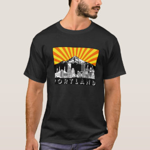 Camiseta Retro Portland Oregon City Skyline Monte Hood Sun