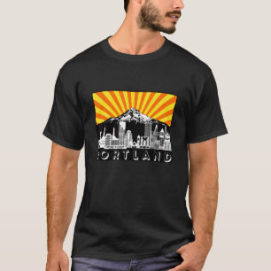 Camiseta Retro Portland Oregon City Skyline Monte Hood Sun
