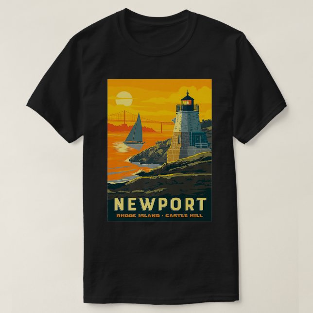 Camiseta Retro Poster Newport Rhode Island Castle Hill Newp (Frente do Design)