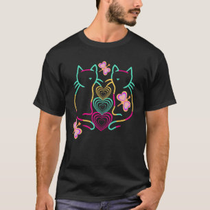 Camiseta Retro Primavera Verão Gatos Corações Borboleta 80s