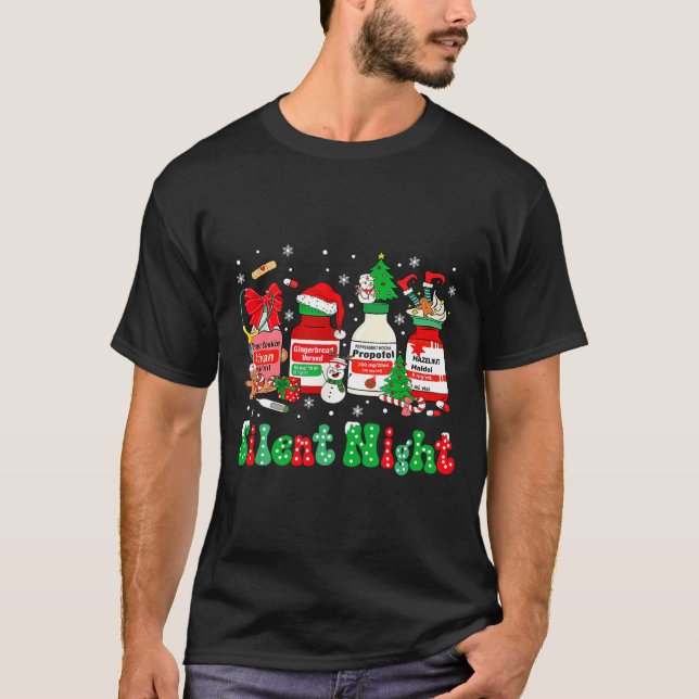 Camiseta Retro Profol Silent Night Icu Nurses Funny Merry C (Frente)