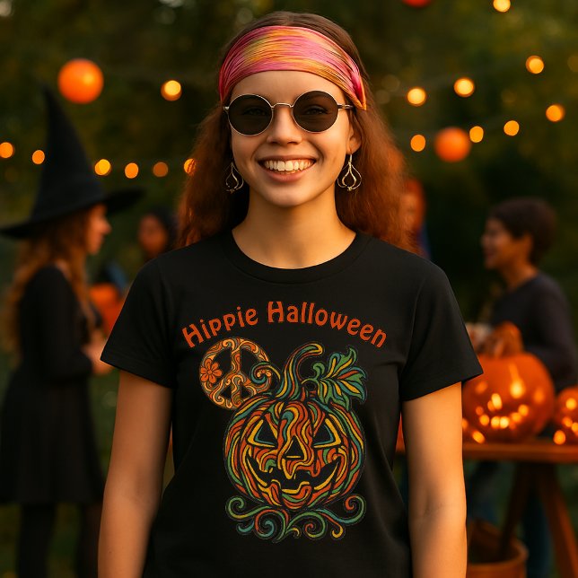 Camiseta Retro Psicodélico Hippie Halloween Jack o' Lantern (Criador carregado)