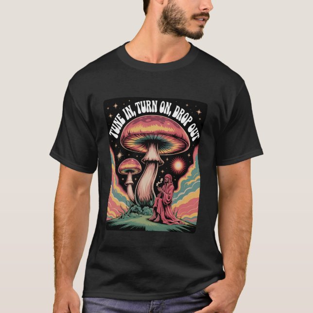 Camiseta Retro Psychedelic Mushroom Cosmic Vibes (Frente)