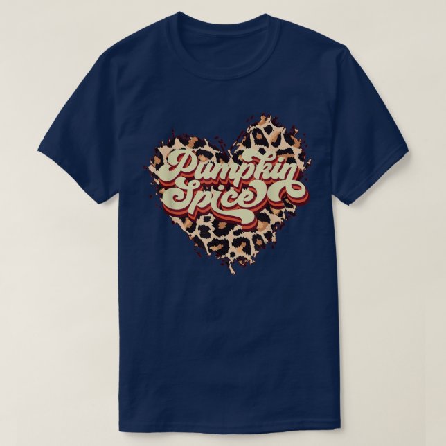 Camiseta Retro Pumpkin Spice Leopard Heart Fall Hall (Frente do Design)