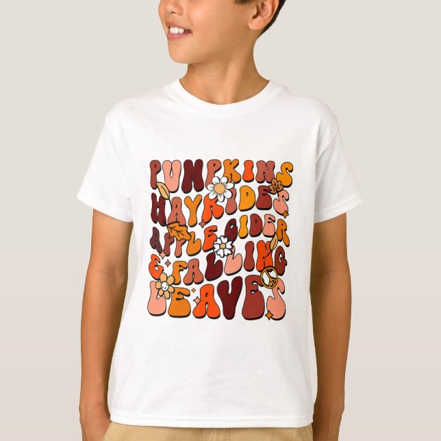 Camiseta Retro Pumpkins Hayrides Apple Cider E Falling Le (Frente)