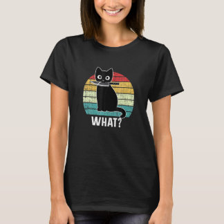 Camiseta Retro Que Gato Faca Preta Meow Kitty Gatos Engraça