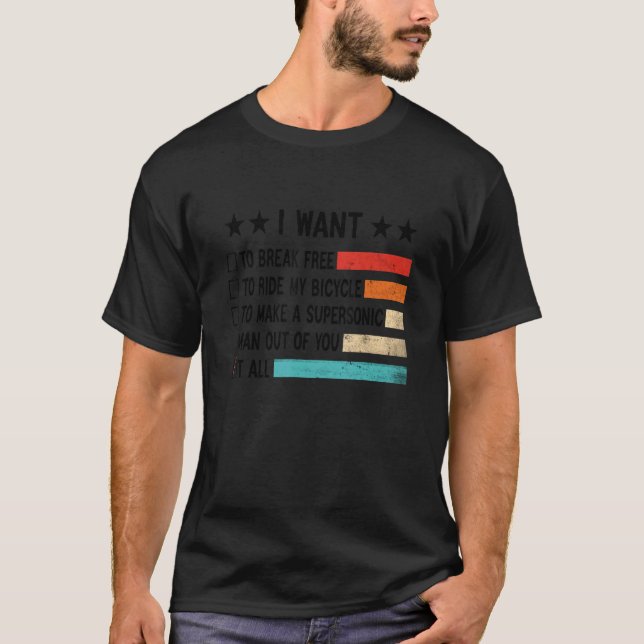 Camiseta Retro, Quero Quebrar Grátis Para Andar Na Biciclet (Frente)