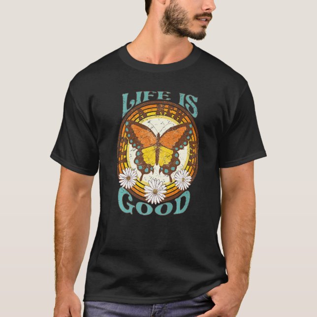 Camiseta Retro Rainbow Butterfly It's Good Life Hippie Insp (Frente)