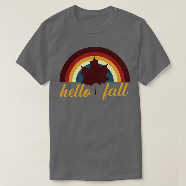 Camiseta Retro Rainbow Hello Fall (Frente do Design)