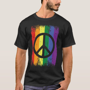 Camiseta Retro Rainbow Sinalizador de Paz Gay Lgbt Lésbica