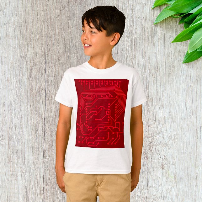 Camiseta Retro Red Circuit Board Tech Pattern (Criador carregado)