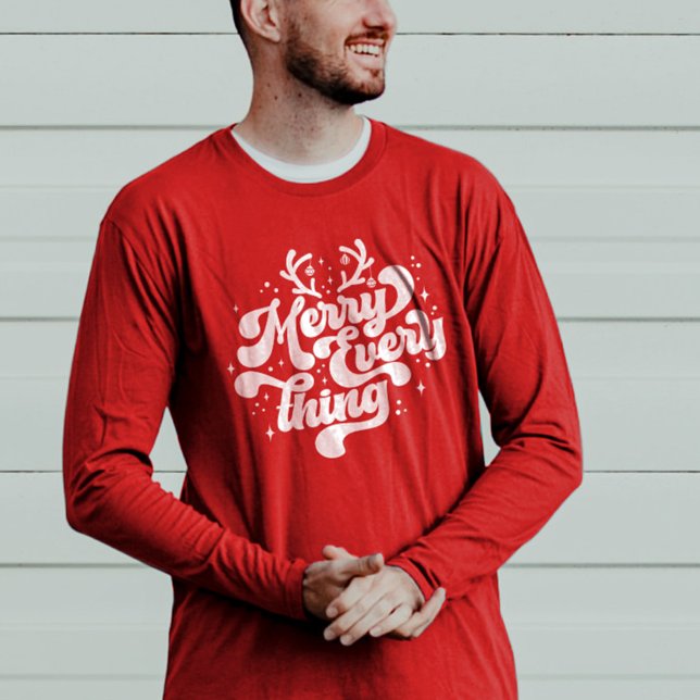 Camiseta Retro Red White Feliz tudo Feliz Natal (Retro Red White Merry everything Merry Christmas T-Shirt)