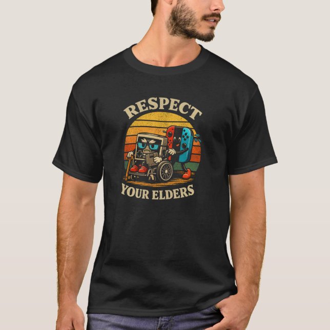 Camiseta Retro Respect Your Elders Gamer Art (Frente)