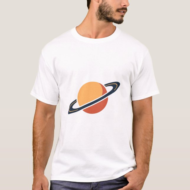 Camiseta Retro Rocket Ship Orbiting Dark Planet - Outer Spa (Frente)