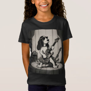 Camiseta Retro Rockstar Basset Hound Guitarrista Monocromát