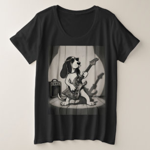 Camiseta Retro Rockstar Basset Hound Guitarrista Monocromát