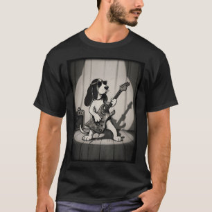 Camiseta Retro Rockstar Basset Hound Guitarrista Monocromát