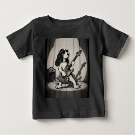 Camiseta Retro Rockstar Basset Hound Guitarrista Monocromát