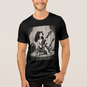 Camiseta Retro Rockstar Basset Hound Guitarrista Monocromát
