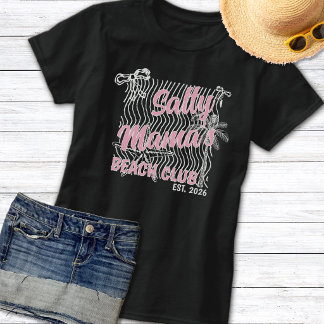Camiseta Retro Rosa e Branco Salty Mama's Beach Club Modern