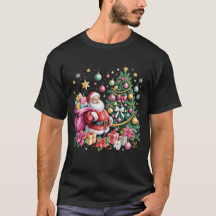 Camiseta Retro Rosa Papai Noel Coquette Natal Fofo Árvore G
