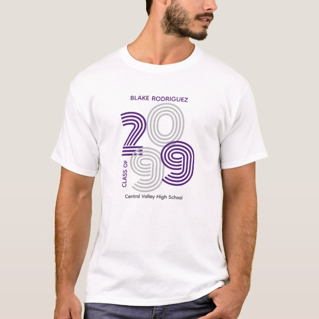 Camiseta Retro Roxo Grande Números Classe de Mais velho (Frente)
