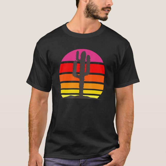 Camiseta Retro Saguaro Sunset Cactus Opuntia Cactaceae 2 (Frente)