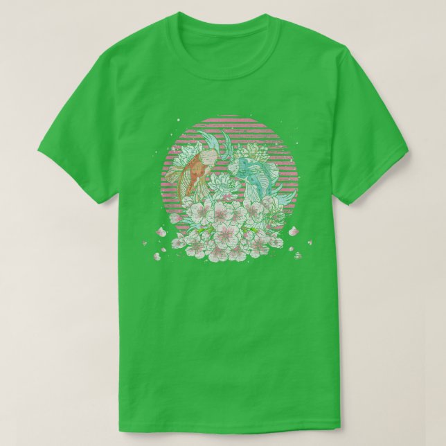 Camiseta Retro Sakura Taisho Sanke Koi Fish Cherry Blossom (Frente do Design)