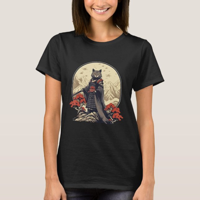 Camiseta Retro Samurai Cat  Japanese Inspired Cat (Frente)