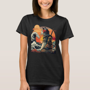 Camiseta Retro samurai cat japonês Onda do Excelente por Ho