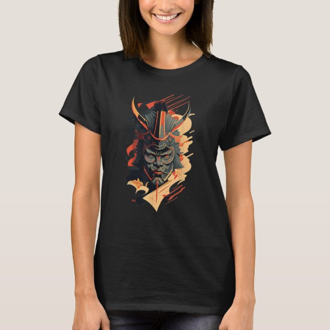 Camiseta Retro Samurai Máscara Tradicional do Guerreiro Jap (Frente)